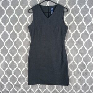 Gap Shift Dress Womens 4 Charcoal Grey Sleeveless Wool Blend V-Neck Lined